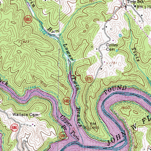 Topographic Map of Lower Twin Boat Ramp, VA