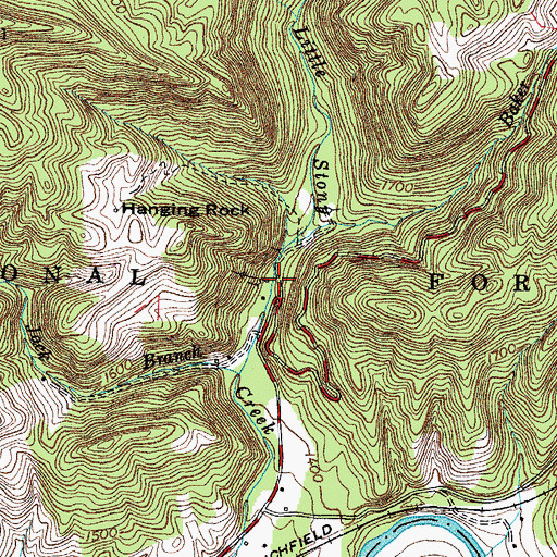 Topographic Map of Hanging Rock Recreation Site, VA