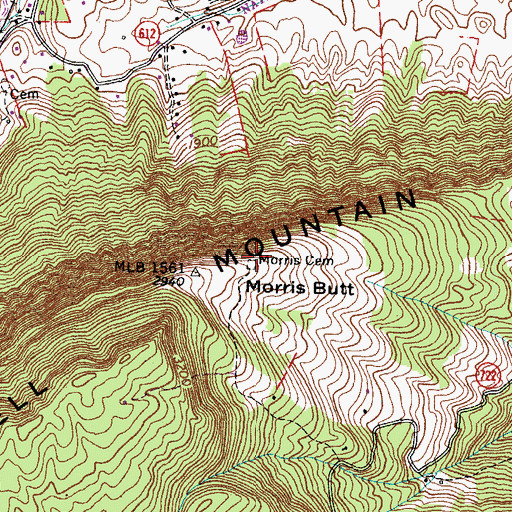 Topographic Map of Morris Cemetery, VA