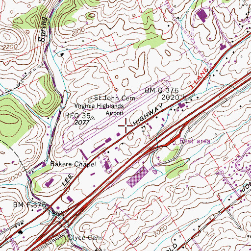 Topographic Map of Virginia Highlands Airport, VA