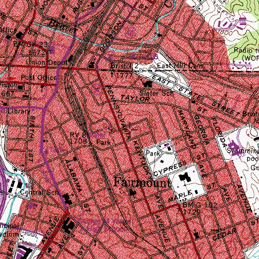 Topographic Map of Bristol Municipal Heliport, VA
