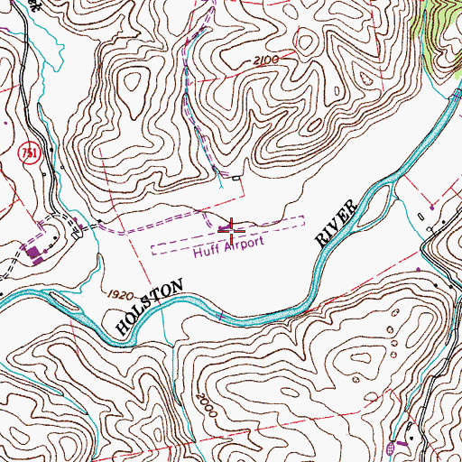 Topographic Map of Huff Airport (historical), VA