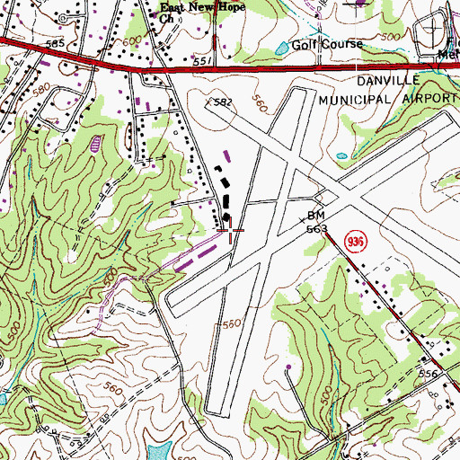 Topographic Map of Danville Regional Airport, VA