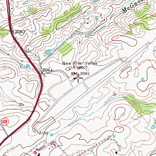 Topographic Map of New River Valley Airport, VA
