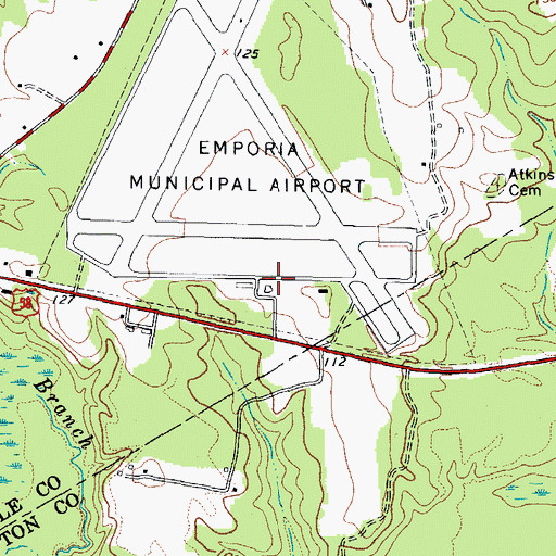 Topographic Map of Emporia-Greensville Regional Airport, VA
