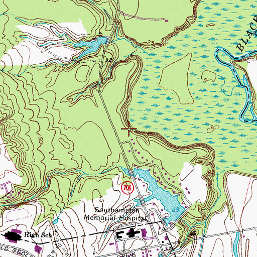 Topographic Map of Southampton Memorial Hospital Heliport, VA