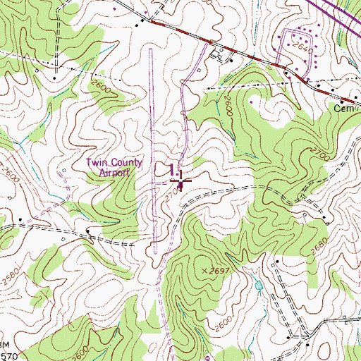 Topographic Map of Twin County Airport, VA