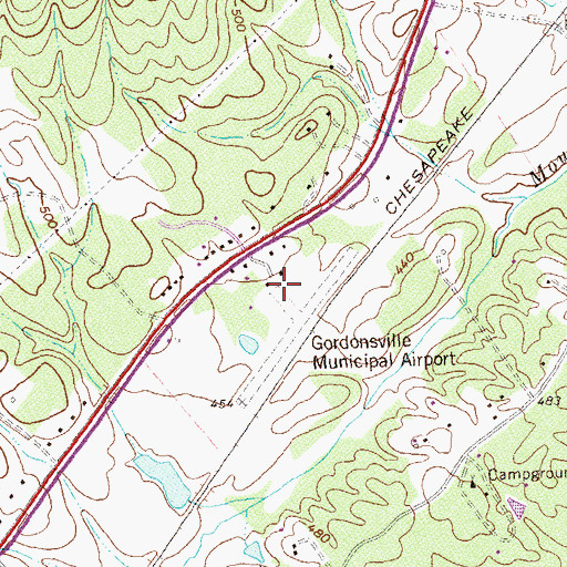 Topographic Map of Gordonsville Municipal Airport, VA