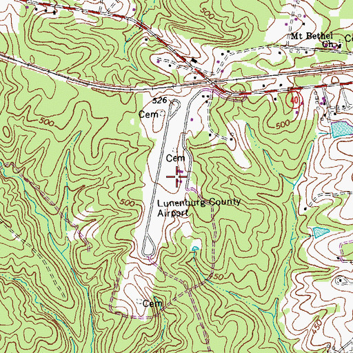 Topographic Map of Lunenburg County Airport, VA