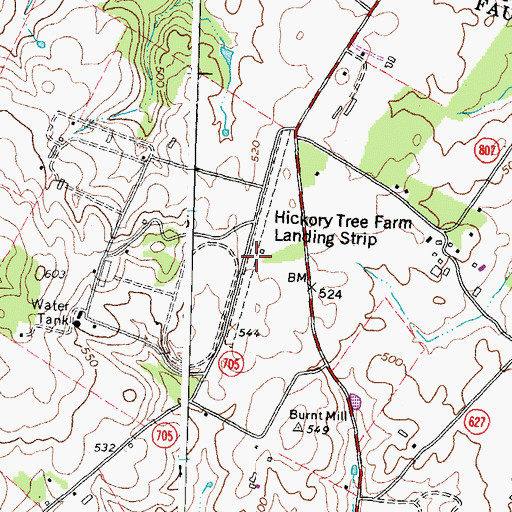 Topographic Map of Hickory Tree Farm Airport, VA