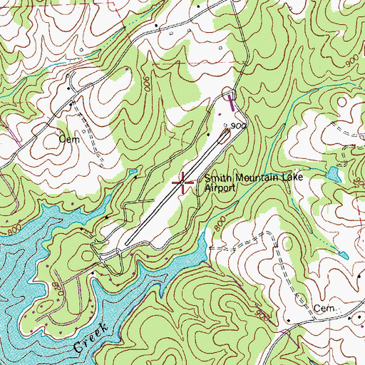 Topographic Map of Smith Mountain Lake Airport, VA