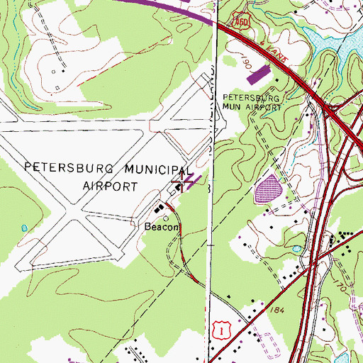 Topographic Map of Dinwiddie County Airport, VA