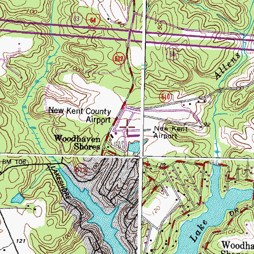 Topographic Map of New Kent County Airport, VA