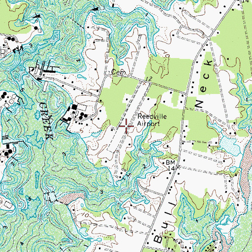 Topographic Map of Reedville Airport, VA
