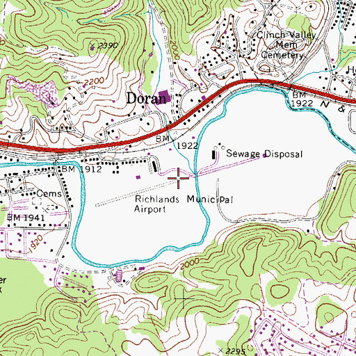Topographic Map of Richlands Municipal Airport (historical), VA