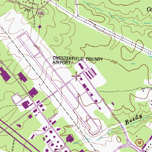 Topographic Map of Richmond Executive-Chesterfield County Airport, VA
