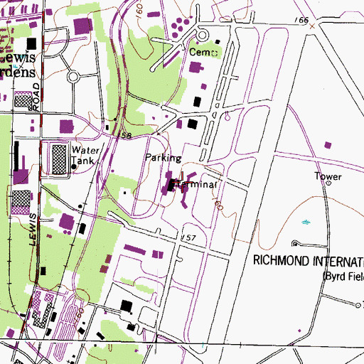 Topographic Map of Richmond International Airport, VA