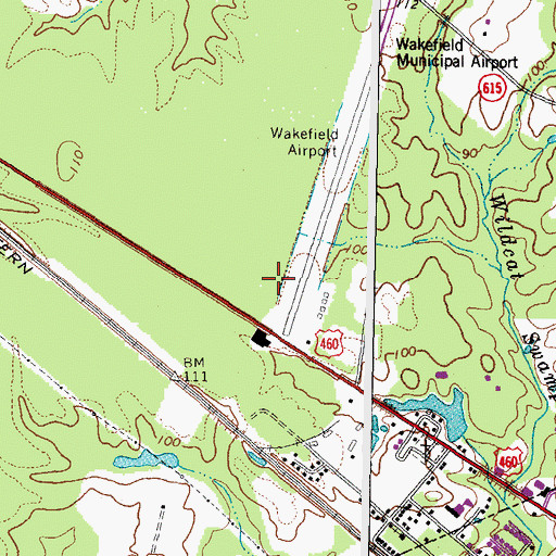 Topographic Map of Wakefield Municipal Airport, VA