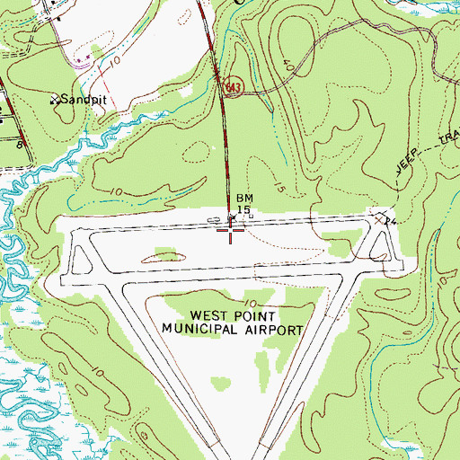 Topographic Map of Middle Peninsula Regional Airport, VA