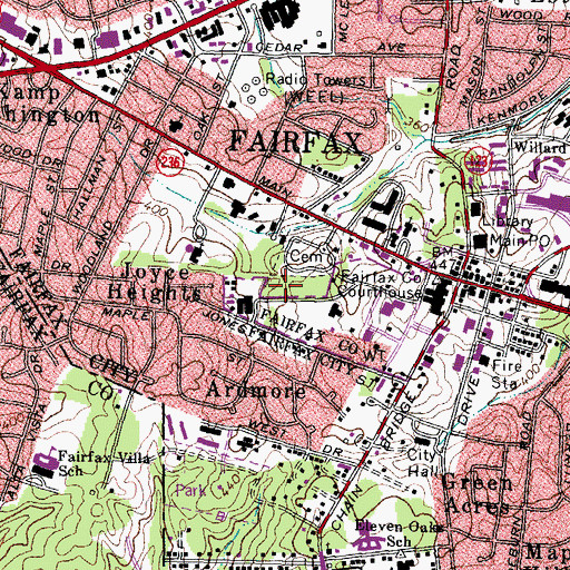 Topographic Map of Fairfax Post Office, VA