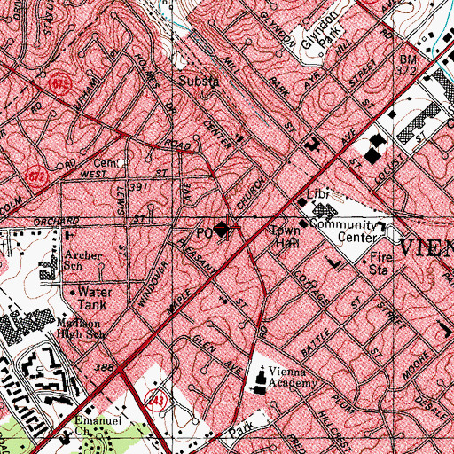 Topographic Map of Vienna Post Office, VA