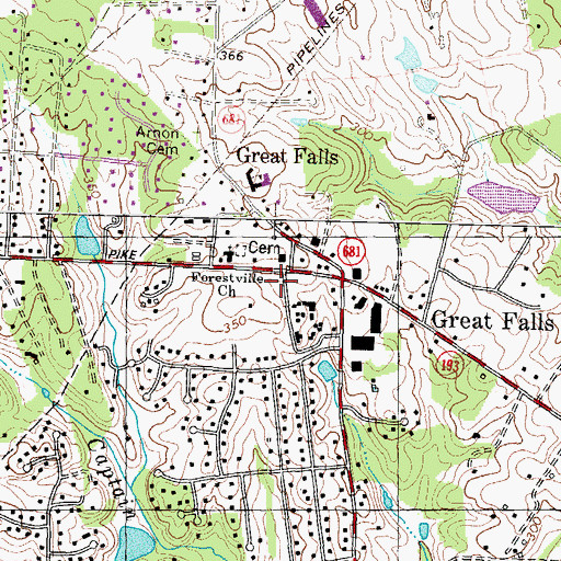 Topographic Map of Great Falls Post Office, VA