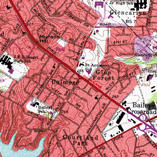Topographic Map of Baileys Crossroads Post Office, VA