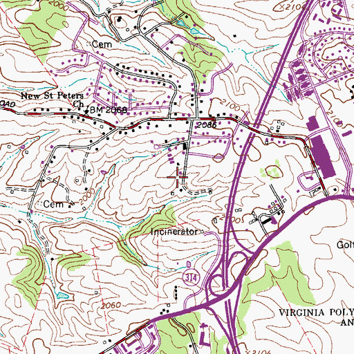 Topographic Map of WKEX-AM (Blacksburg), VA