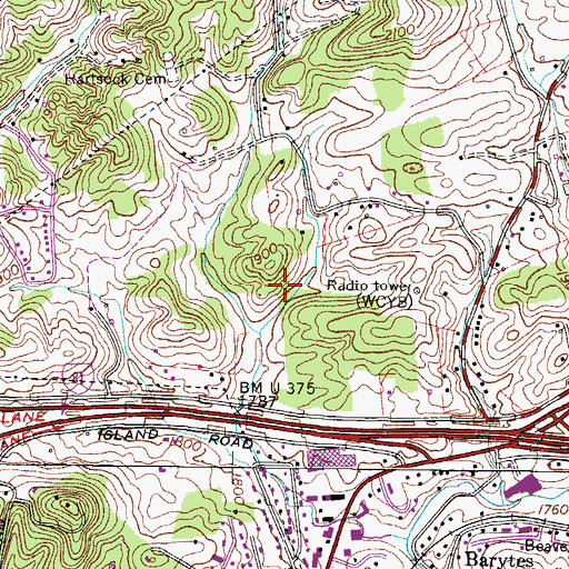 Topographic Map of WZAP-AM (Bristol), VA