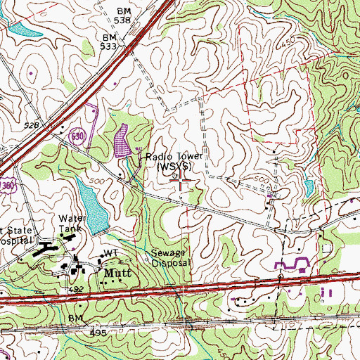 Topographic Map of WSVS-AM (Crewe), VA