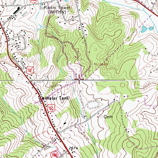 Topographic Map of WHHV-AM (Hillsville), VA