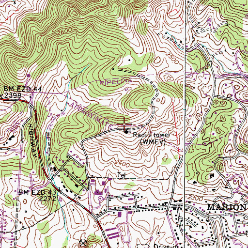 Topographic Map of WMEV-AM (Marion), VA
