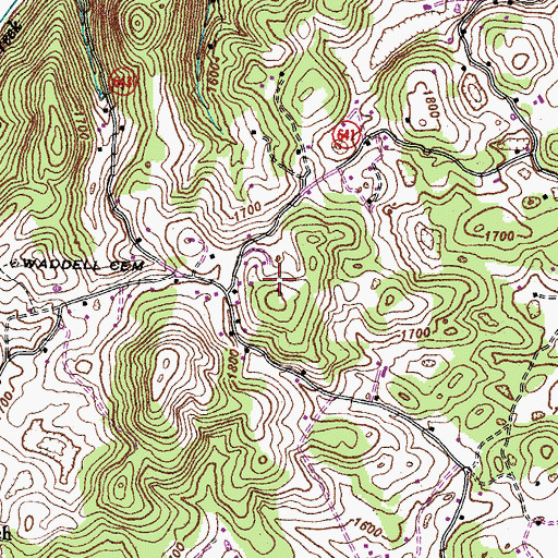 Topographic Map of WSWV-AM (Pennington Gap), VA