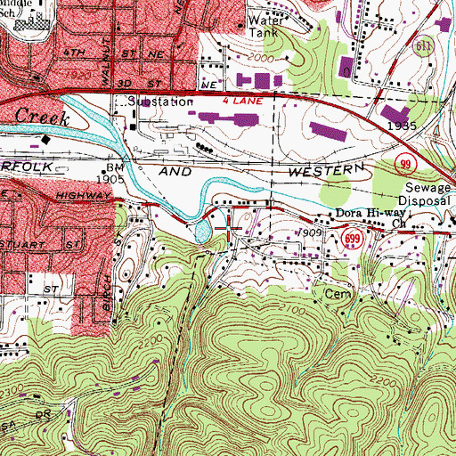 Topographic Map of WPUV-AM (Pulaski), VA