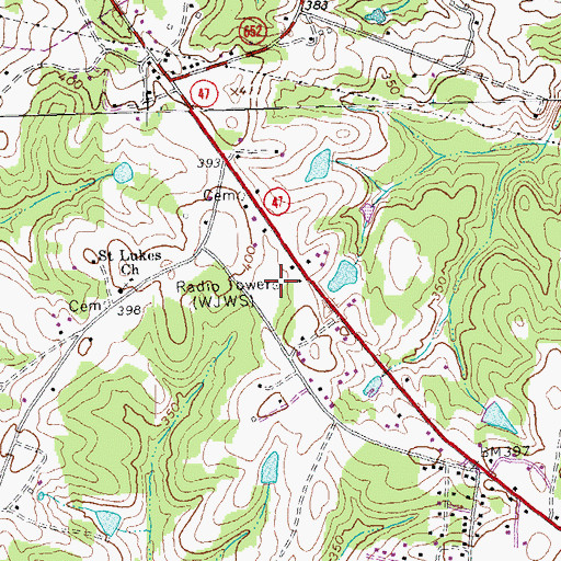 Topographic Map of WJWS-AM (South Hill), VA