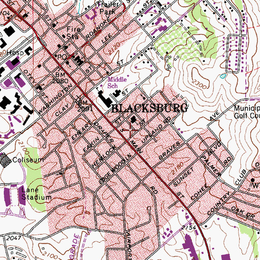 Topographic Map of WUVT-FM (Blacksburg), VA