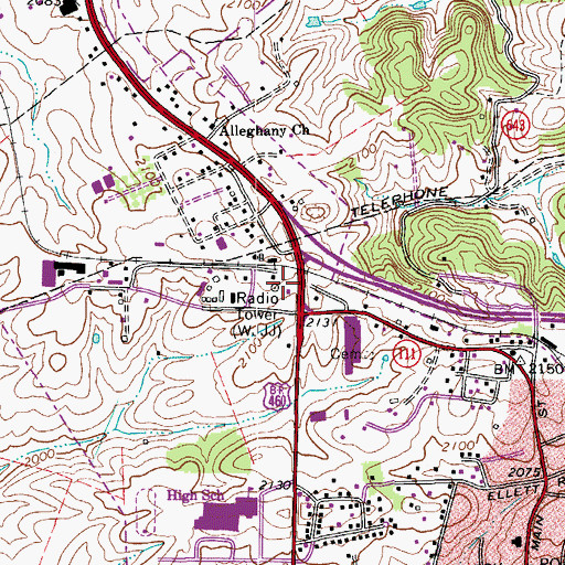 Topographic Map of WVVV-FM (Blacksburg), VA
