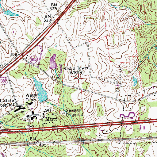 Topographic Map of WSVS-FM (Crewe), VA