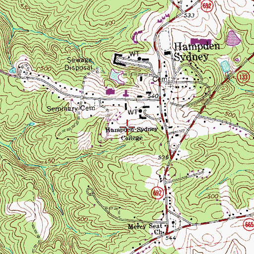 Topographic Map of WWHS-FM (Hampden-Sydney), VA