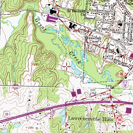 Topographic Map of WHFD-FM (Lawrenceville), VA