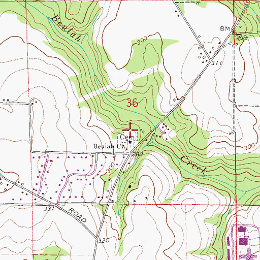 Topographic Map of Beulah Cemetery, AL