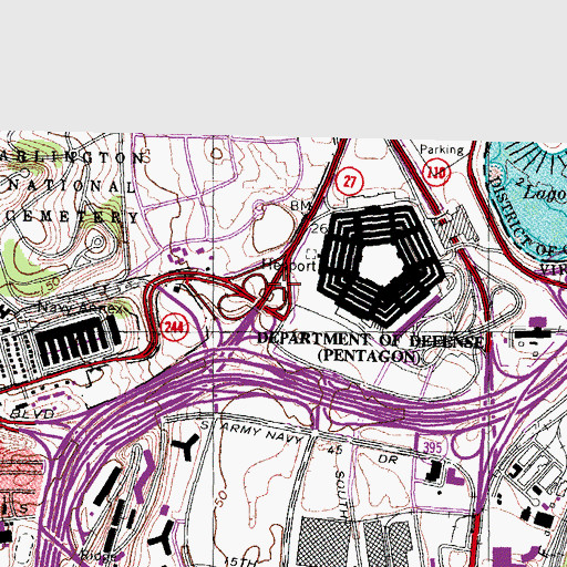 Topographic Map of Pentagon Army Heliport, VA