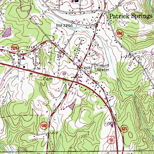 Topographic Map of Patrick Springs Post Office, VA
