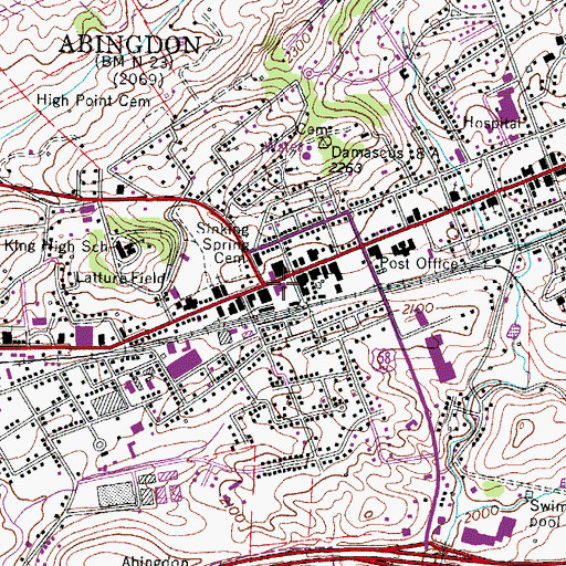 Topographic Map of Abingdon Post Office, VA