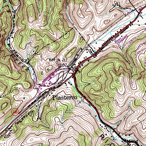 Topographic Map of Plasterco Post Office (historical), VA