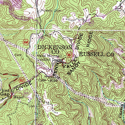 Topographic Map of Hazel Mountain Lookout Tower, VA