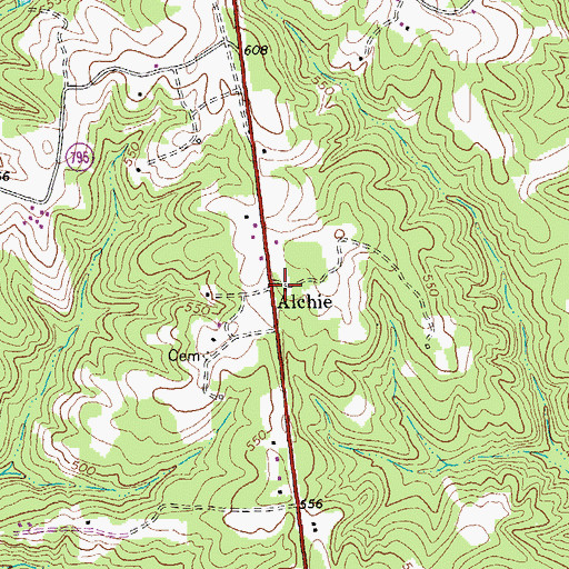 Topographic Map of Alchie, VA
