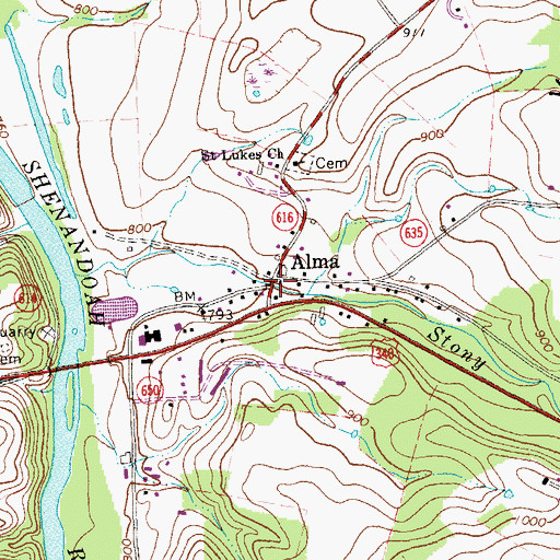 Topographic Map of Alma, VA