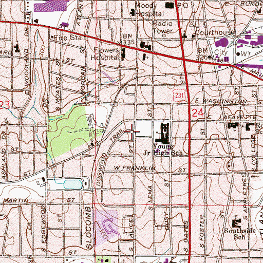 Topographic Map of Dothan Service League School, AL