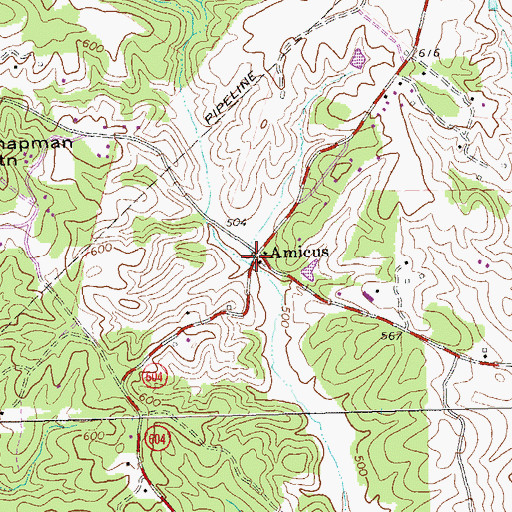 Topographic Map of Amicus, VA